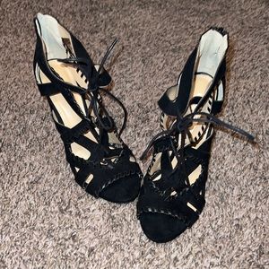 Lacy suede heels